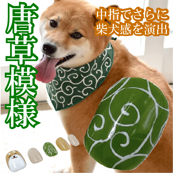 唐草模様の柴犬のネイルアート